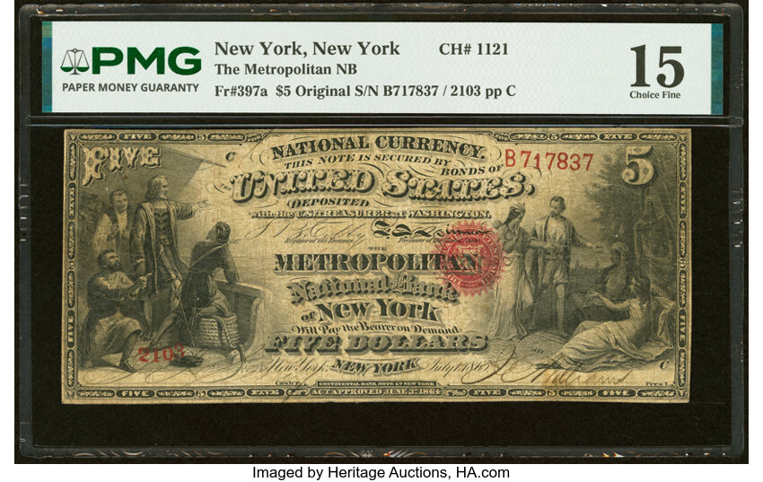 Original $5  1st Charter Period, Seal With Rays (Fr. 397a) thumbnail 3