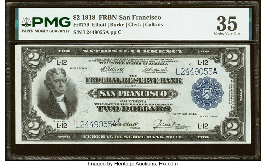 1918 $2  San Francisco (Fr. 779) thumbnail 2