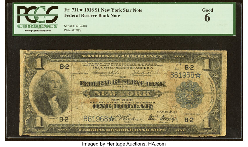 1918 $1  New York, Star Replacement (Fr. 711*) thumbnail 2