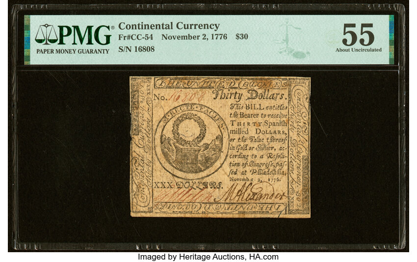 Nov 2, 1776 $30  Continental Congress (Fr. CC54) thumbnail 2
