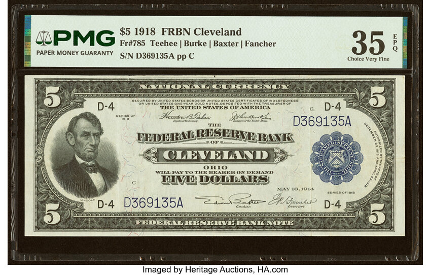 1918 $5  Cleveland (Fr. 785) thumbnail 2