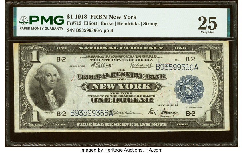 1918 $1  New York (Fr. 713) thumbnail 2
