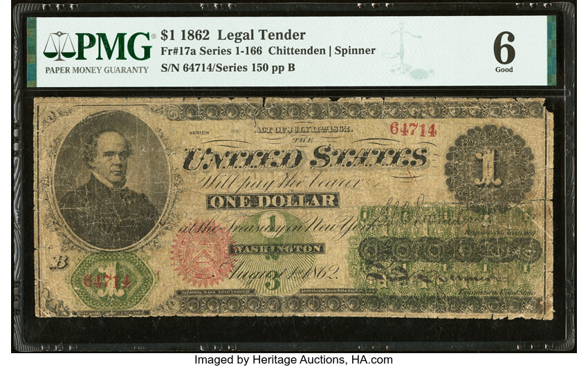 1862 $1  Seal Type 2 (Fr. 17a) thumbnail 2