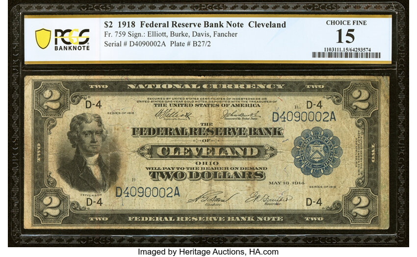 1918 $2  Cleveland (Fr. 759) thumbnail 2