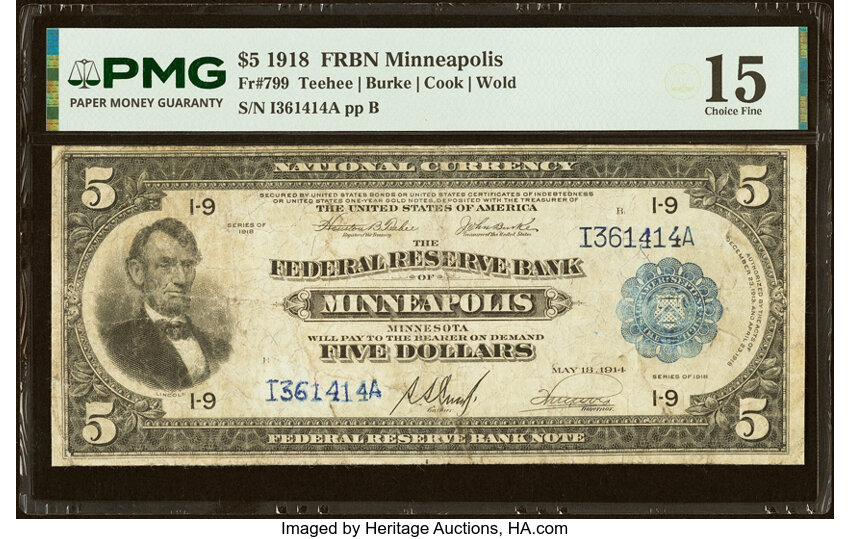 1918 $5  Minneapolis (Fr. 799) thumbnail 2