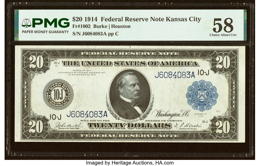 1914 $20  Blue Seal, Kansas City (Fr. 1002) thumbnail 2