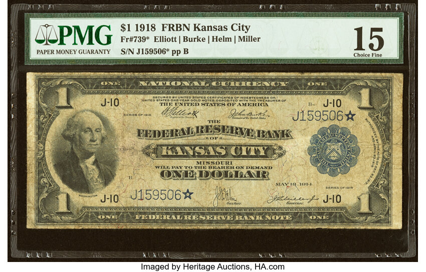 1918 $1  Kansas City, Star Replacement (Fr. 739*) thumbnail 2