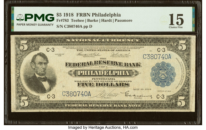 1918 $5  Philadelphia (Fr. 783) thumbnail 2