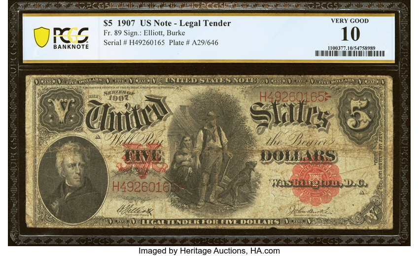 1907 $5  Mule (Fr. 89m) thumbnail 2