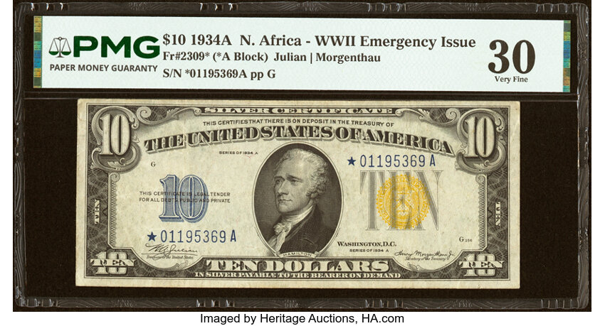 1934A $10  North Africa, Star Replacement (Fr. 2309*) thumbnail 3