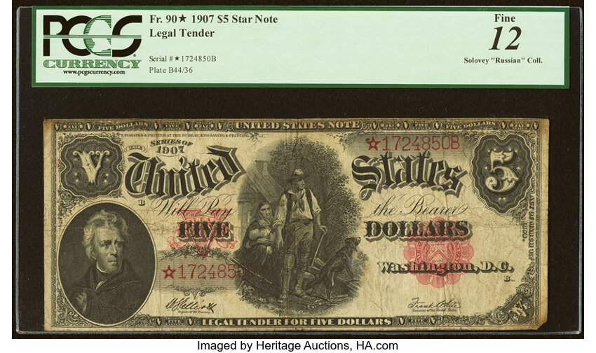 1907 $5  Star Replacement (Fr. 90*) thumbnail 2