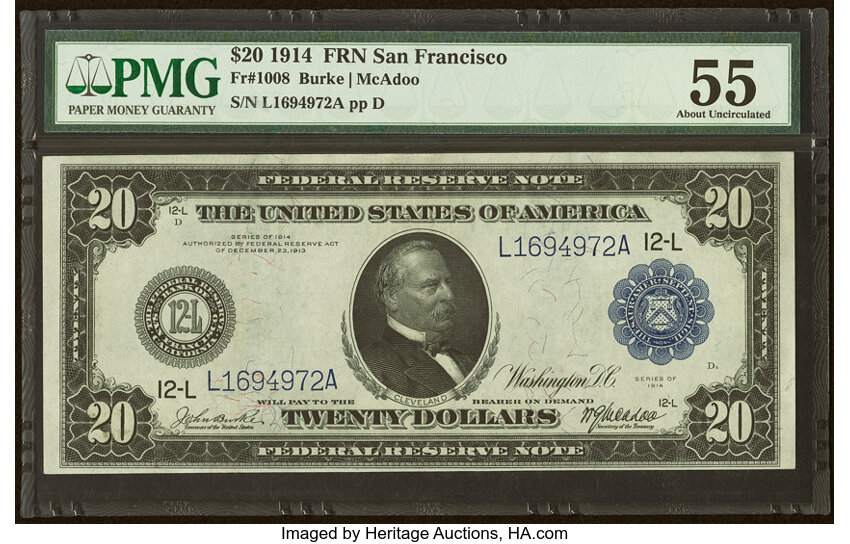 1914 $20  Blue Seal, San Francisco (Fr. 1008) thumbnail 2