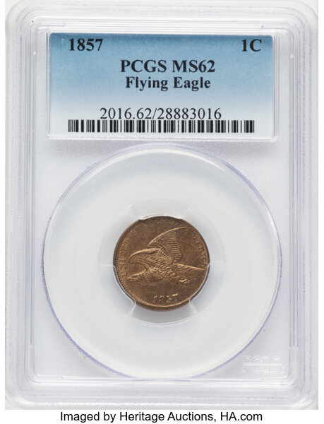 1857 1c Flying Eagle, Repaired OF, S-22 MS thumbnail 9