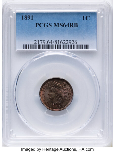 1891 1c Doubled Die Obverse, FS-101, S-1 MS RB thumbnail 2
