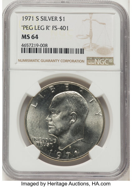 1971-S $1  Silver, Peg Leg, FS-401 MS thumbnail 2