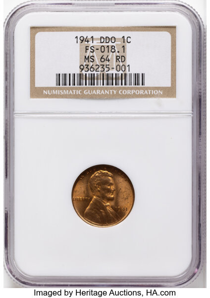 1941 1c Doubled Die Obverse, FS-101 MS RD thumbnail 3