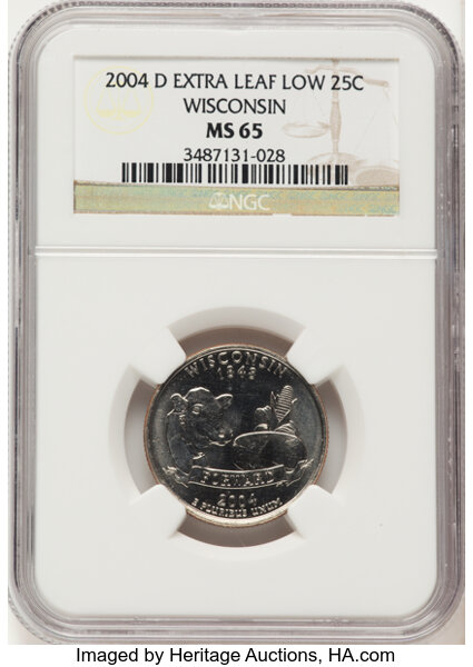 2004-D 25c Wisconsin, Extra Leaf Low, FS-5902 MS thumbnail 2