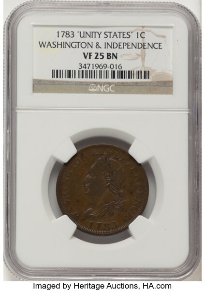 1783 Copper Washington, UNITY STATES MS BN thumbnail 2