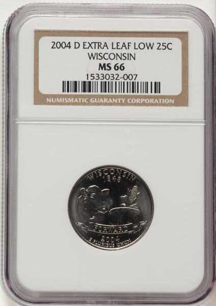 2004-D 25c Wisconsin, Extra Leaf Low, FS-5902 MS thumbnail 3