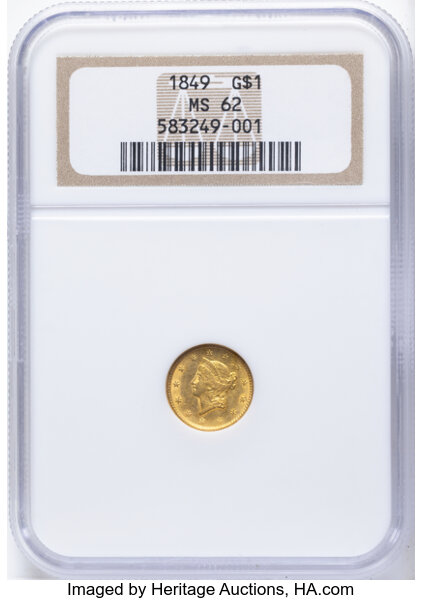 1849 G$1 Open Wreath, With L, Normal Stars, D-3 MS thumbnail 2