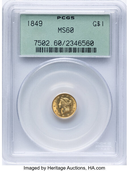 1849 G$1 Open Wreath, With L, Normal Stars, D-3 MS thumbnail 2