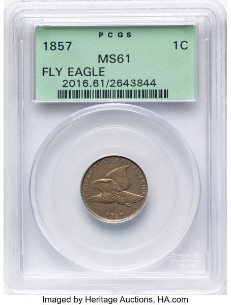 1857 1c Flying Eagle, Repaired OF, S-22 MS thumbnail 8