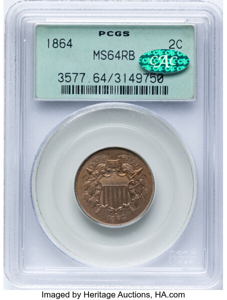 1864 2c Large Motto, Die Clash, FS-1401 MS RB thumbnail 2