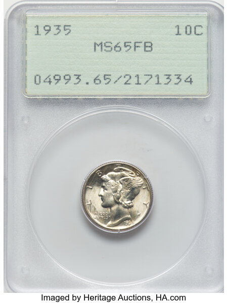1935 10c Doubled Die Obverse, FS-101 MS FB thumbnail 2