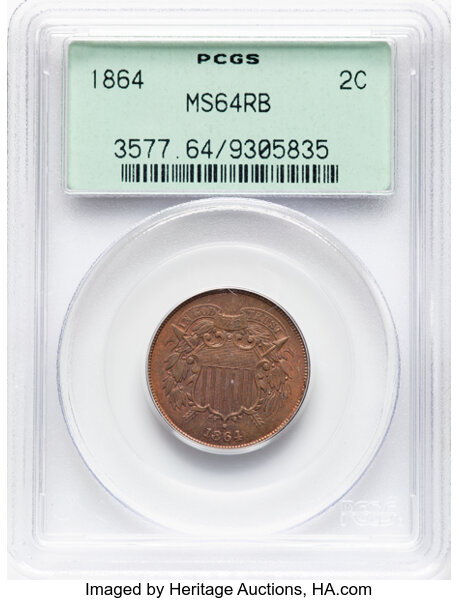 1864 2c Large Motto, Die Clash, FS-1401 MS RB thumbnail 3