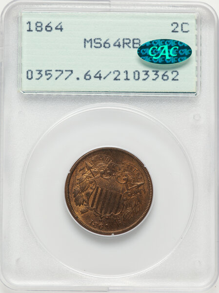 1864 2c Large Motto, Clash Indian Cent, FS-1901 MS RB thumbnail 2