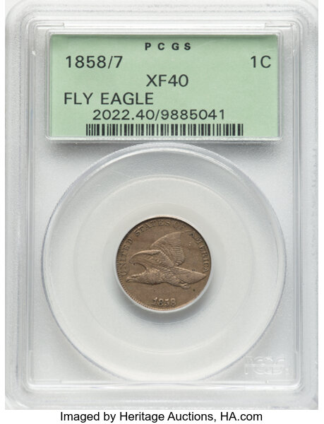 1858/(7) 1c Flying Eagle, LL, Weak Overdate MS thumbnail 2