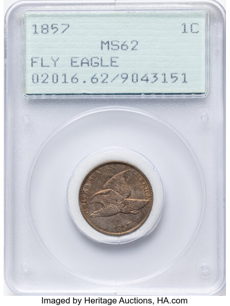 1857 1c Flying Eagle, Repaired OF, S-22 MS thumbnail 7