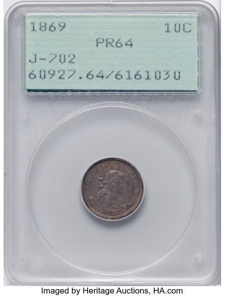 1869 P10c Silver, J-702 PR thumbnail 2
