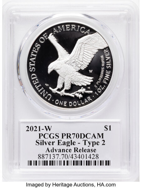 2021-W $1  Silver Eagle, Type 2 PR DCAM PR66 DCAM CAC thumbnail 11