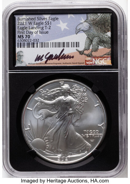 2021-W $1  Silver Eagle, Type 2, Burnished MS63 thumbnail 3