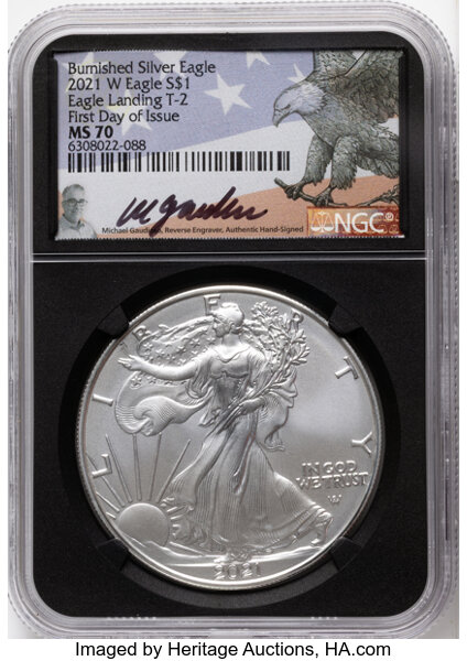 2021-W $1  Silver Eagle, Type 2, Burnished MS63 thumbnail 11