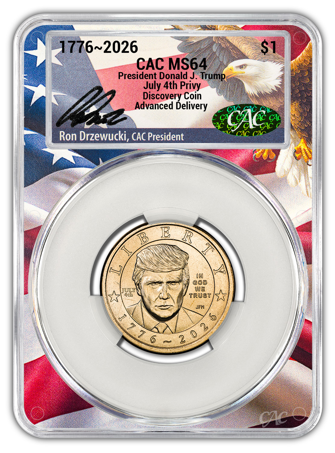 1776~2026 $1  President Donald J. Trump, 250th Anniversary, JULY 4th Privy MS thumbnail 2