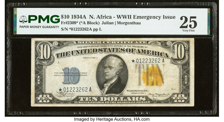 1934A $10  North Africa, Star Replacement (Fr. 2309*) thumbnail 2