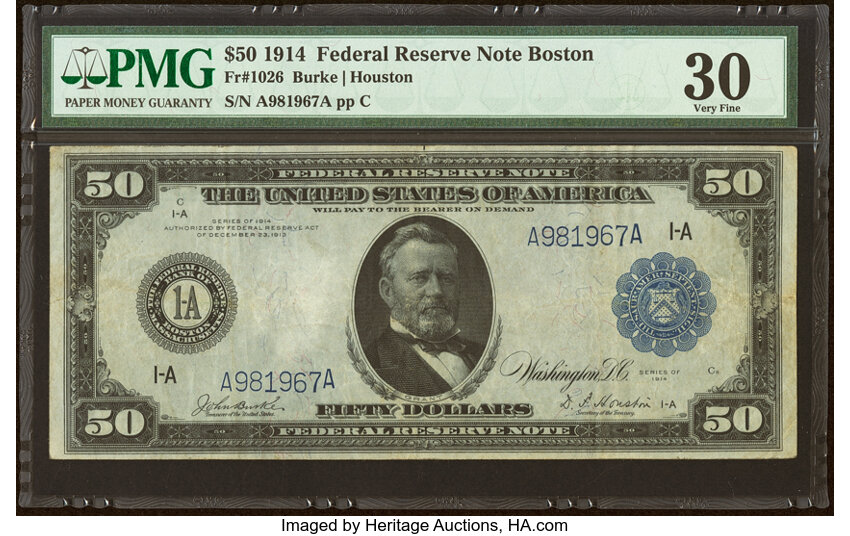 1914 $50  Blue Seal, Boston (Fr. 1026) thumbnail 2