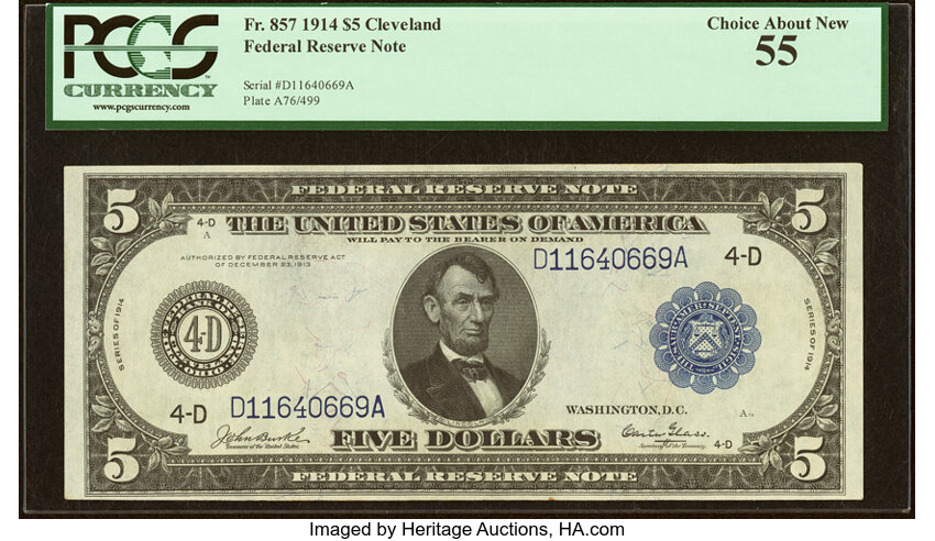 1914 $5  Blue Seal, Cleveland (Fr. 857) thumbnail 2