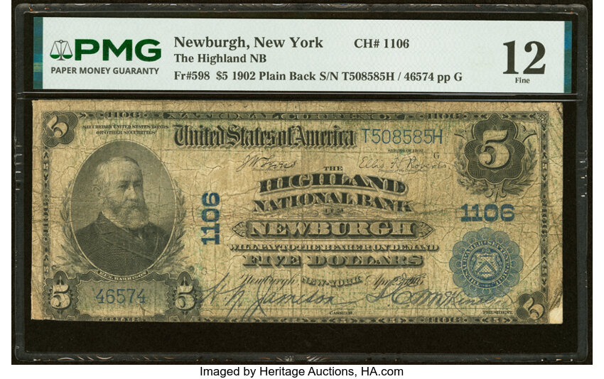 1902 $5  3rd Charter Period, 3rd Issue, Plain Back (Fr. 598) thumbnail 2