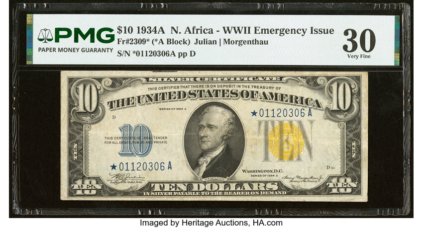 1934A $10  North Africa, Star Replacement (Fr. 2309*) thumbnail 3