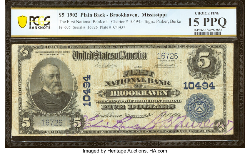 1902 $5  3rd Charter Period, 3rd Issue, Plain Back (Fr. 605) thumbnail 2