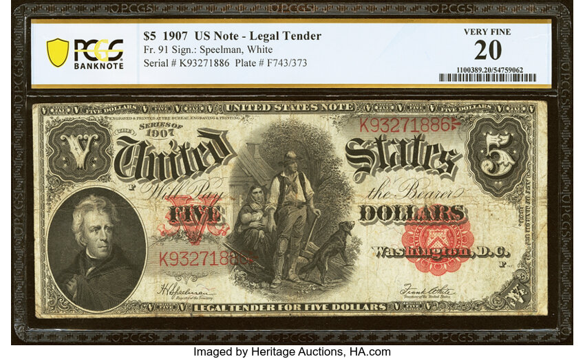 1907 $5  Mule (Fr. 91m) thumbnail 3
