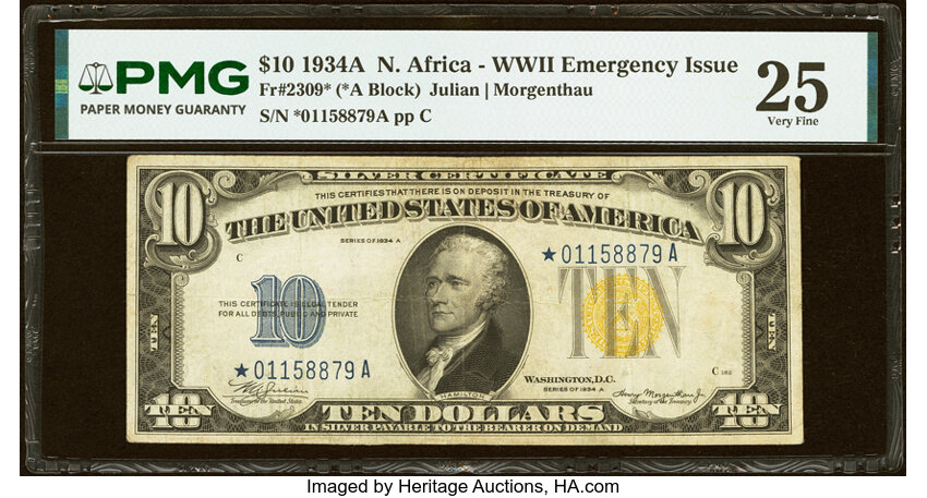 1934A $10  North Africa, Star Replacement (Fr. 2309*) thumbnail 4