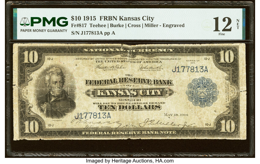 1915 $10  Kansas City (Fr. 817) thumbnail 2