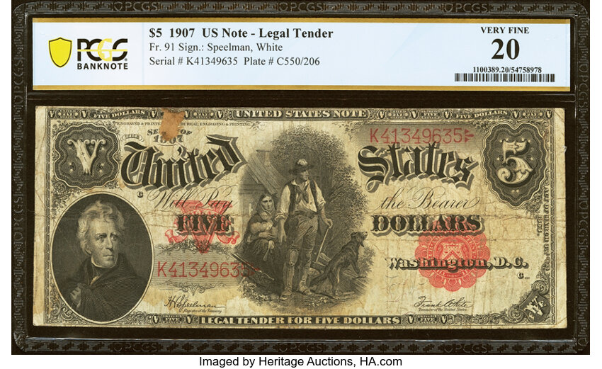 1907 $5  Mule (Fr. 91m) thumbnail 5