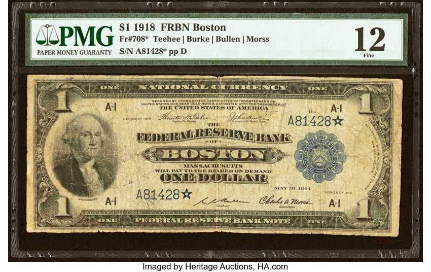 1918 $1  Boston, Star Replacement (Fr. 708*) thumbnail 2