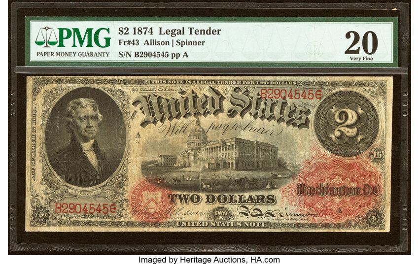 1874 $2  (Fr. 43) thumbnail 2
