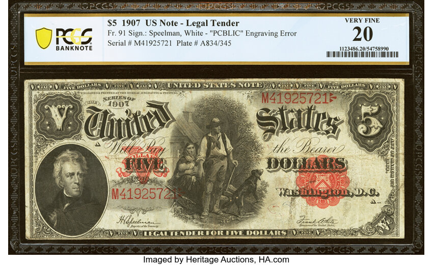 1907 $5  Mule (Fr. 91m) thumbnail 4